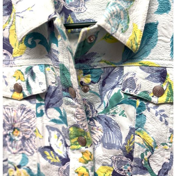 Alfred Dunner Pastel Jean Jacket, Light Sequins, Floral Print, Women's Size 12P - Picture 3 of 8